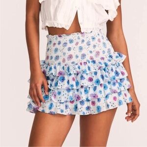 LoveShackFancy Floral Mini Skirt - Blue and Pink